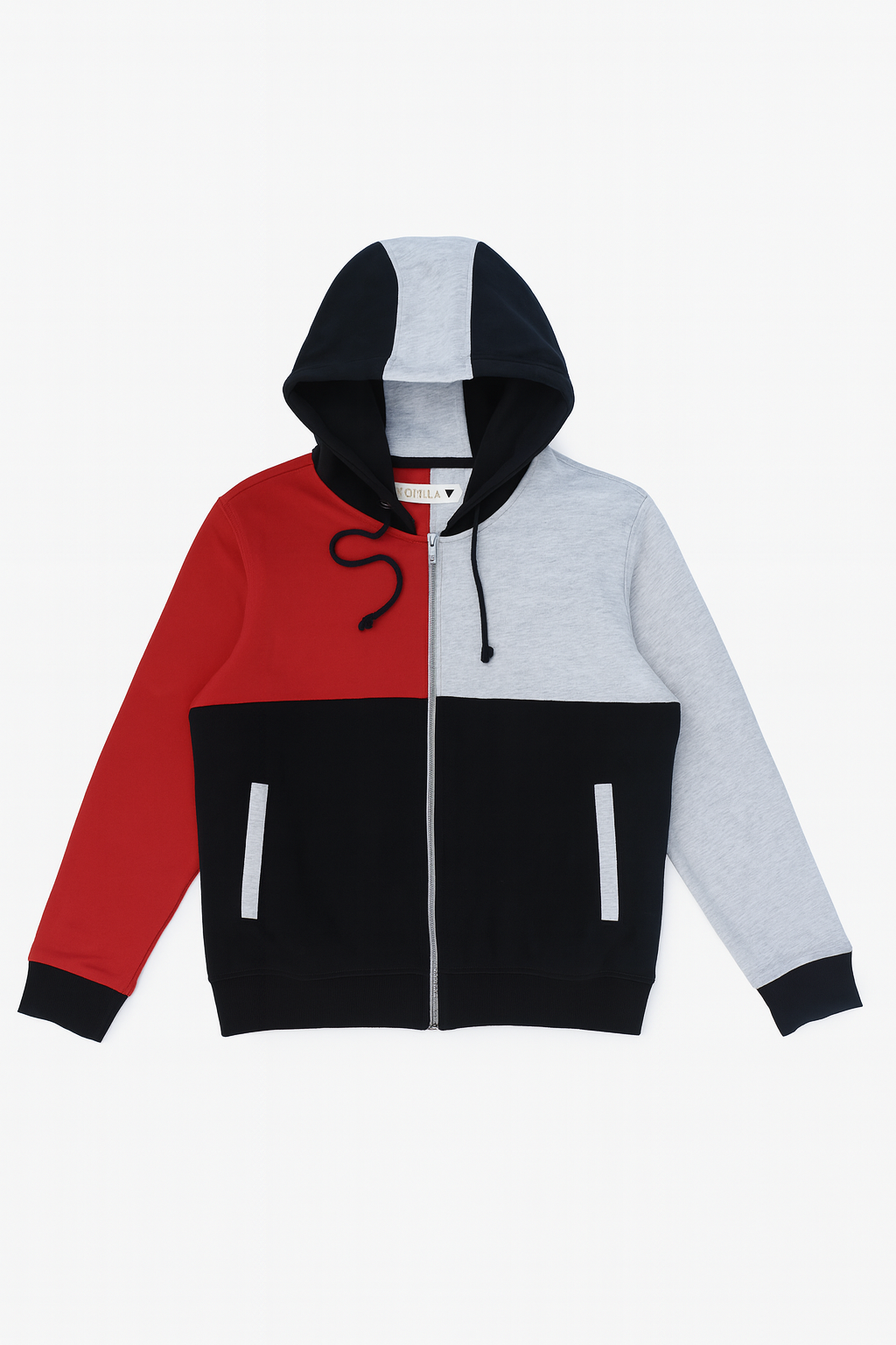 Multicolor Panel Regular Fit Pullover Hoodie