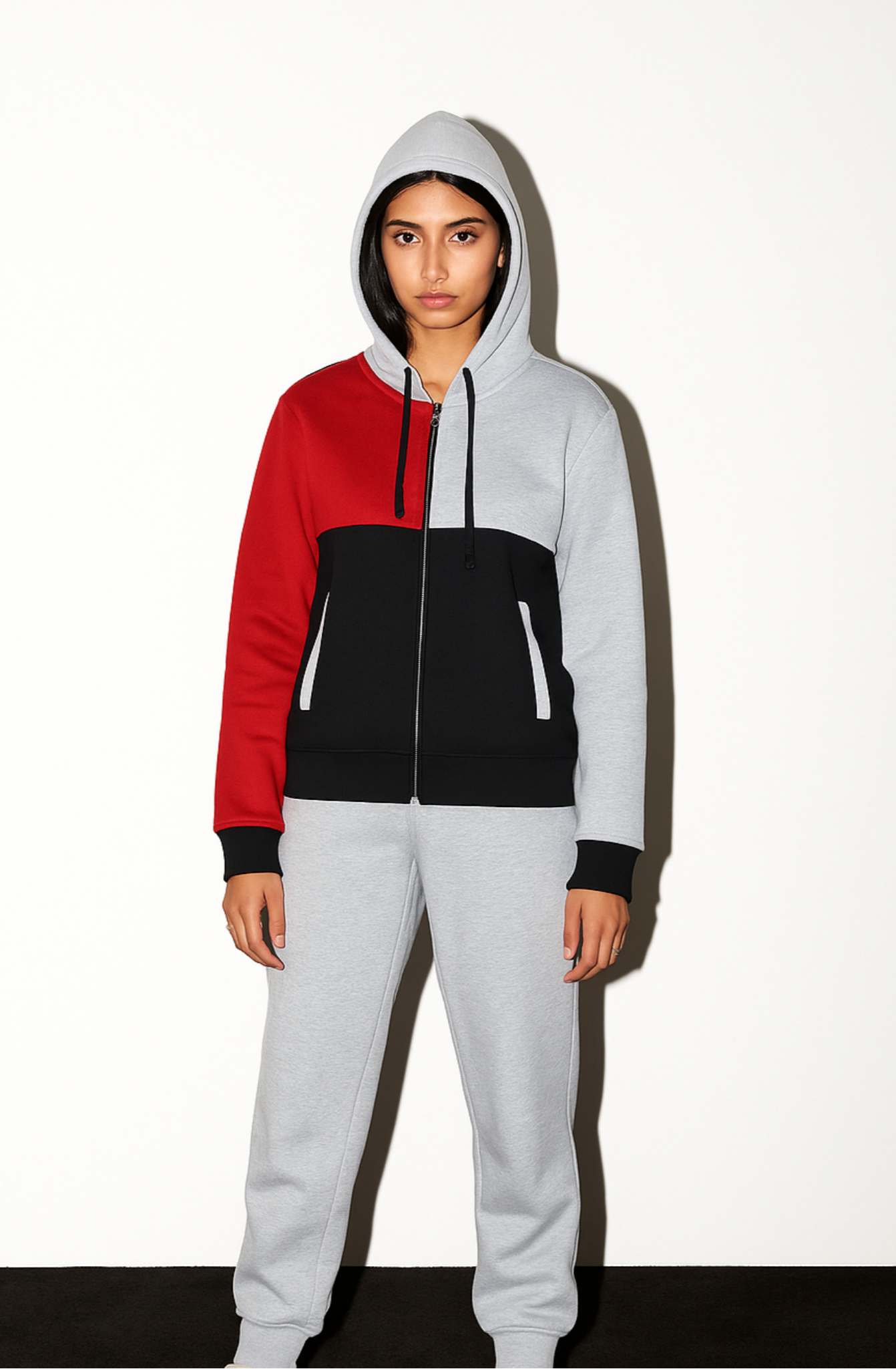 Multicolor Panel Regular Fit Pullover Hoodie